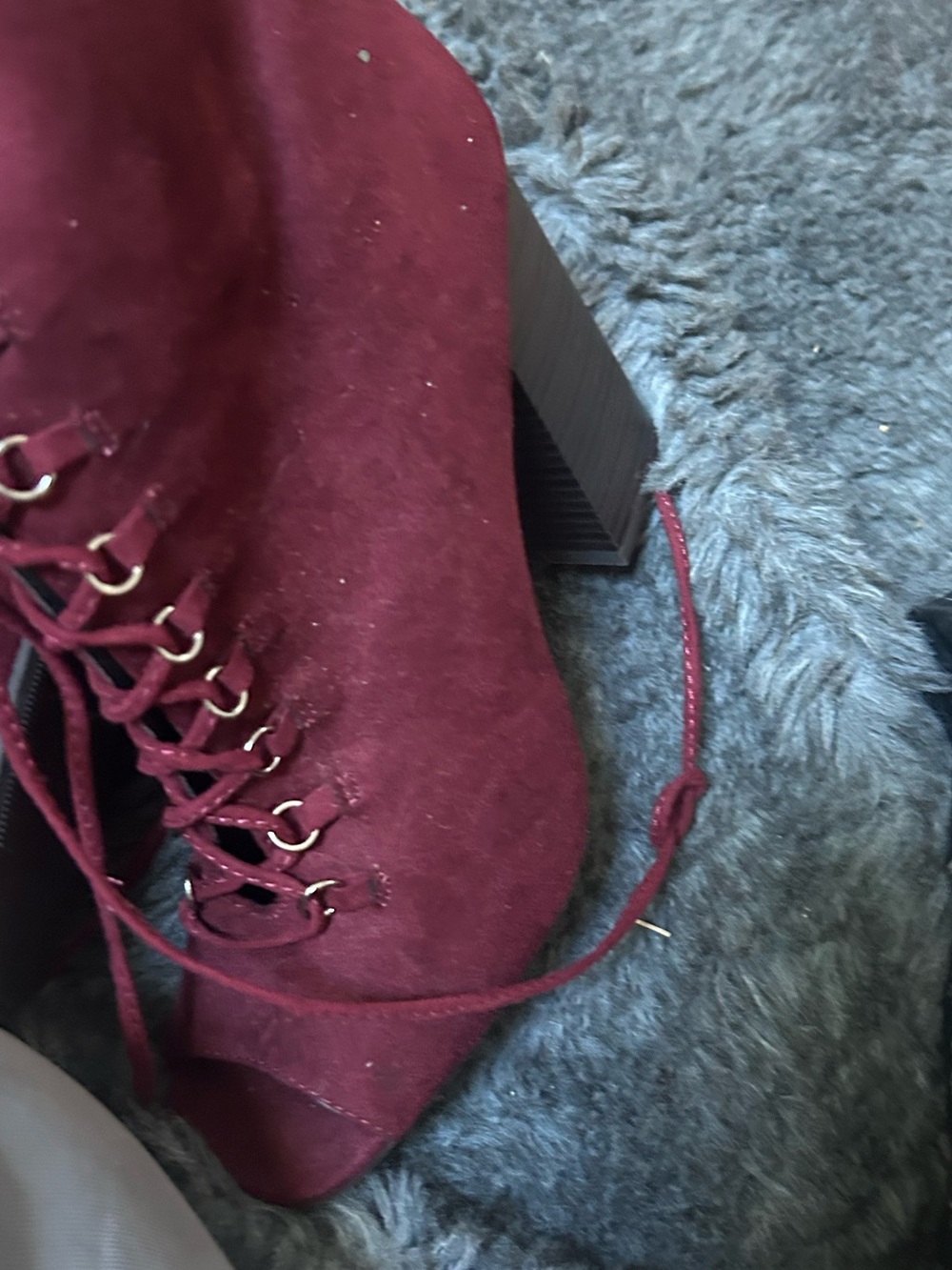 Women's Lace-Up Peep-Toe Block Heel Bootie - Burgundy